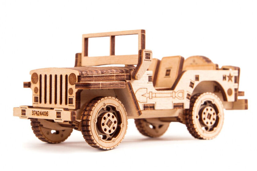Wood Trick houten modelbouw 3D Jeep 16 cm blank 72 delig - Blank