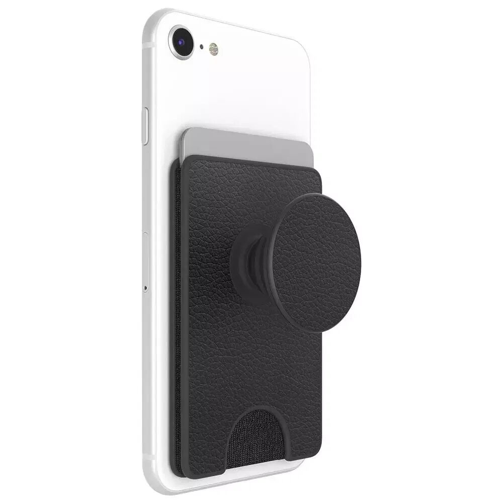 Popsockets POPSOCKET PopWallet+ Premium Avtakbar Kreditkortlomme med Popsocket Svart Skinn