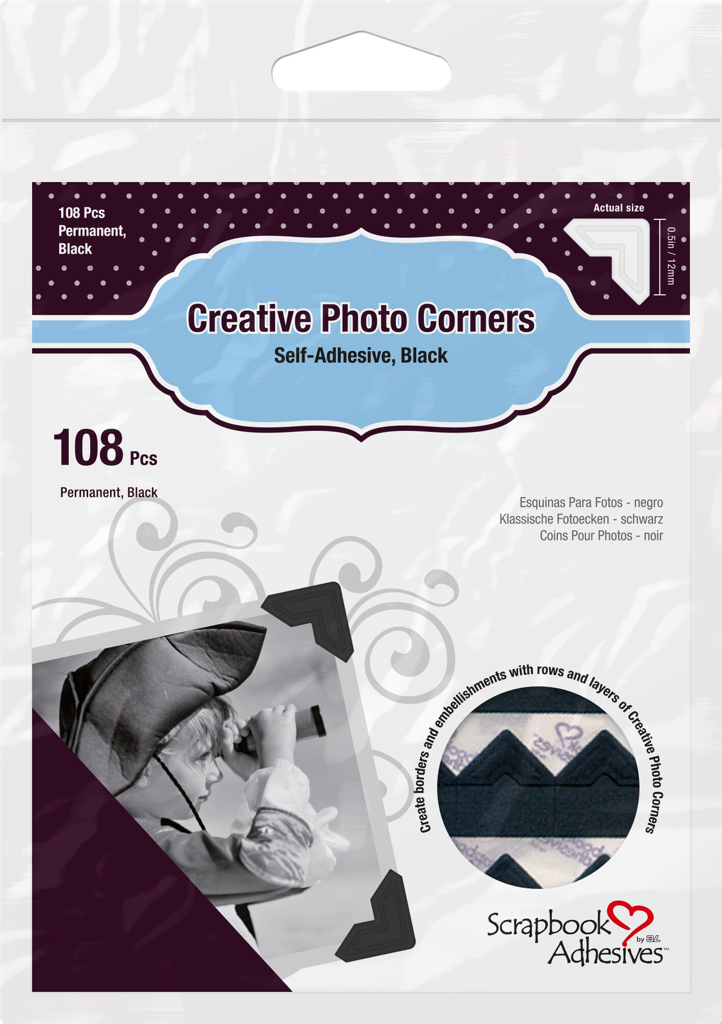 Focus 3l Creative Photo Corners Svart - 108 Stk