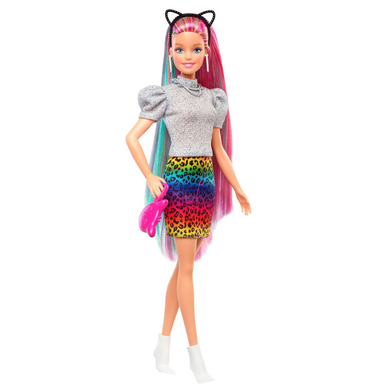 Barbie Dukke - Leopard & Regnbue Hår