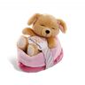 NICI 48111 Maskotka Sleeping Puppies piesek 12cm karmelowy w różowo-fioletowym koszyku