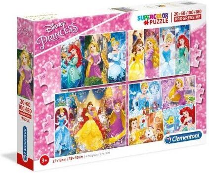 Princesas Puzzle progressivo 20 + 60 + 100 + 180 Peças CLEMENTONI