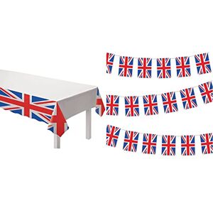 amscan 9913038 - Great Britain Union Jack Flag Coronation Paper Table Cover - 1.2 x 1.8m & 9913041 - Great Britain Union Jack Coronation Plastic Bunting - 10m