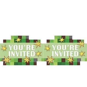 amscan 9912921 - TNT Pixel Gamers Party Postcard Invitations - 16 Pack, Green, 11cm x 16cm