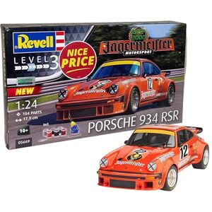 Revell Gift Set 05669 Jägermeister Motorsport 50th Anniversary - Porsche 934 RSR 1:24 Scale Unbuilt Plastic Model Kit with Contacta Professional Glue, Paintbrush & Selected Aqua Color Paints