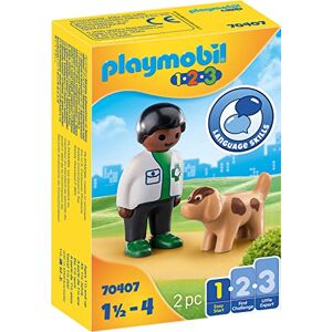 Playmobil 1.2.3 70407 Vet with Dog, for Children Ages 1.5 - 4