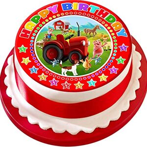 Cannellio Cakes FARM YARD TRACTOR RED HAPPY BIRTHDAY PRECUT 7.5 INCH CAKE TOPPER EDIBLE DECORATION ICING SHEET