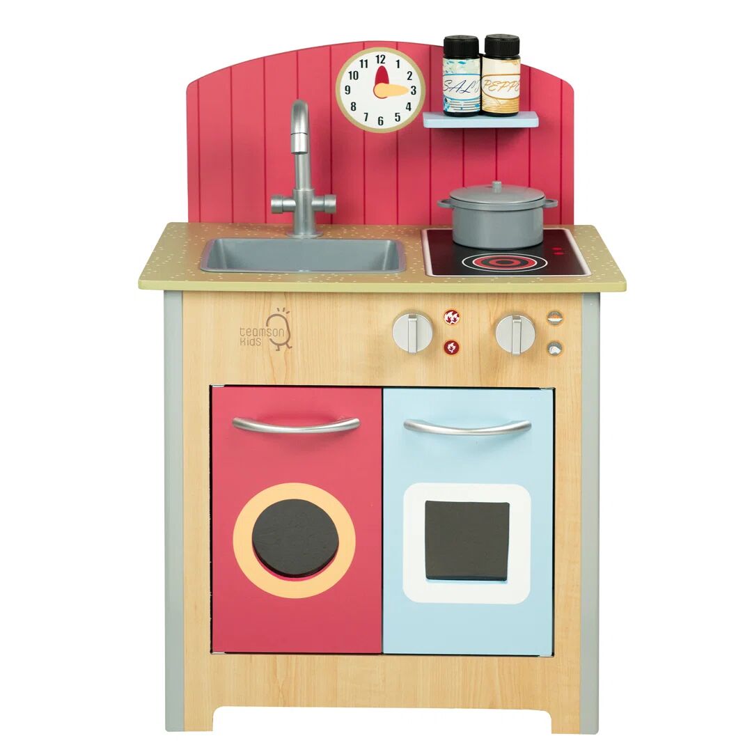 Teamson Kids Little Chef Porto Classic Wooden Play Kitchen brown/red 69.0 H x 48.0 W x 31.0 D cm