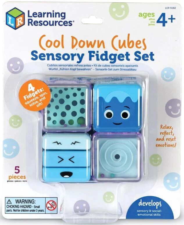 Cool Down Cubes Sensory Fidget Set: Squeeze, Spin, Solve and Shift - Ages 3+ - Educational Toys Learning Resources