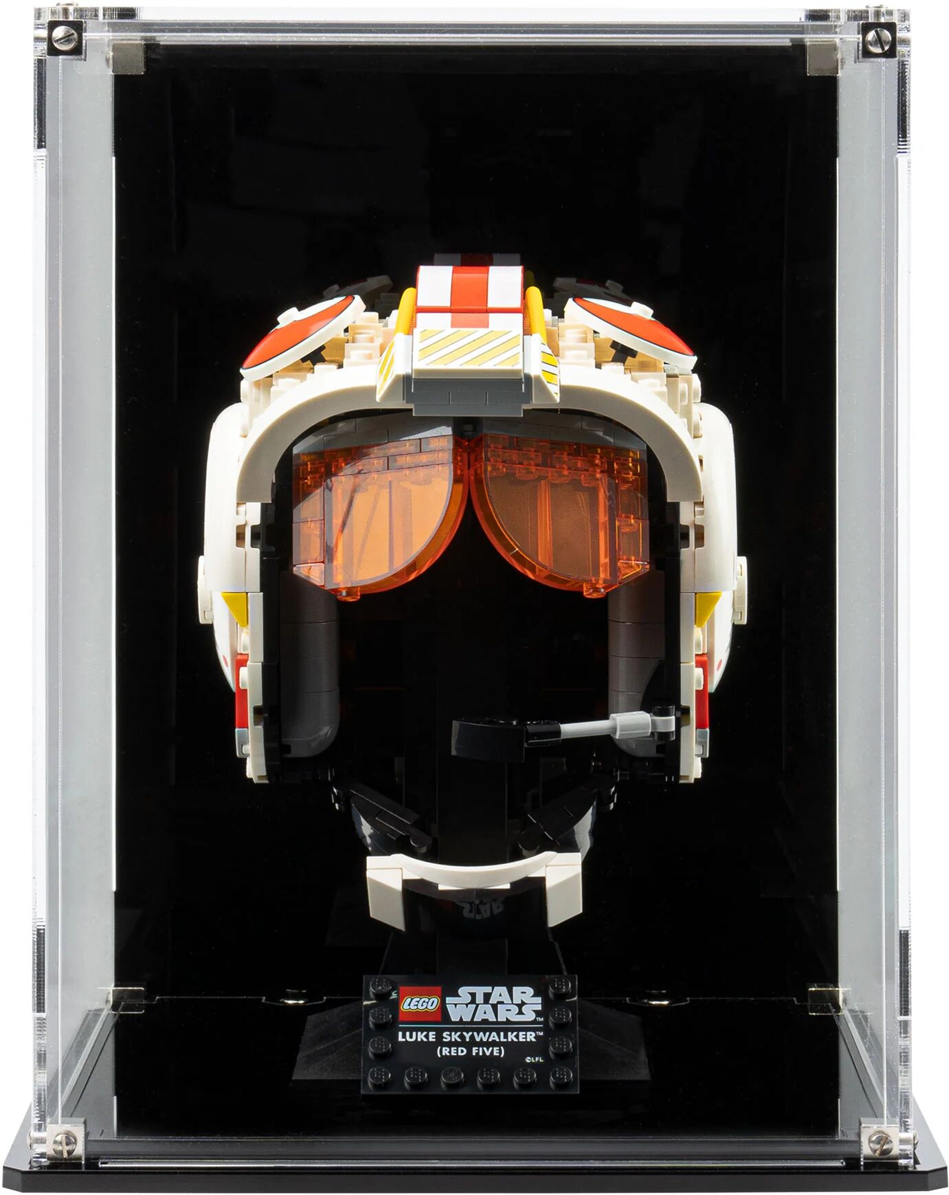 Wicked Brick Display Case for LEGO® Luke Skywalker™ (Red Five) Helmet (75327) - Black background