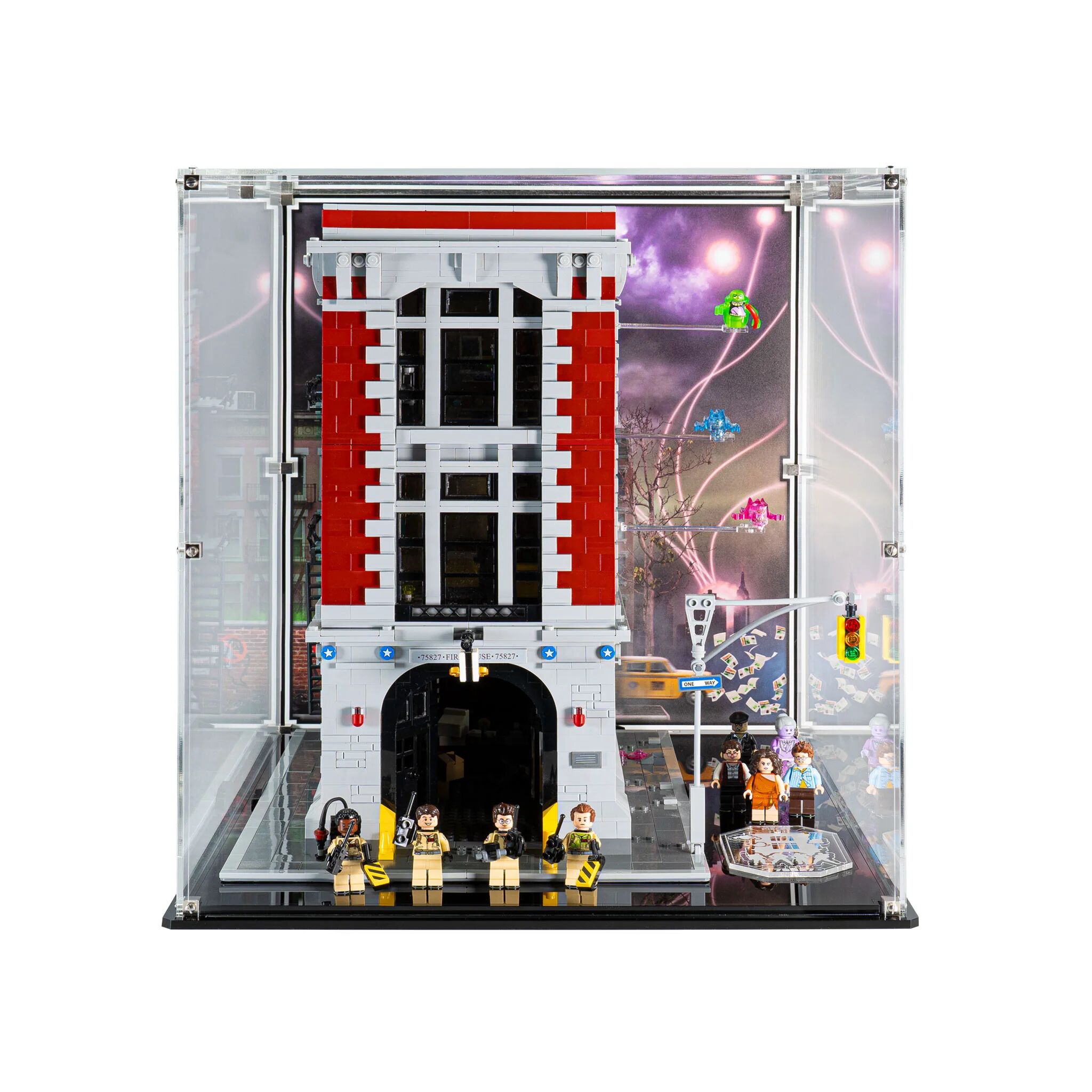 Wicked Brick Display case for LEGO® Ghostbusters Firehouse Headquarters (75827) - Display case with background design