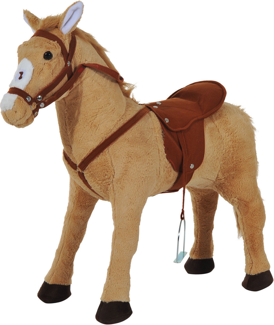 HOMCOM Rocking Pony, Children's Plush Toy with Sound, Soft and Safe, Beige