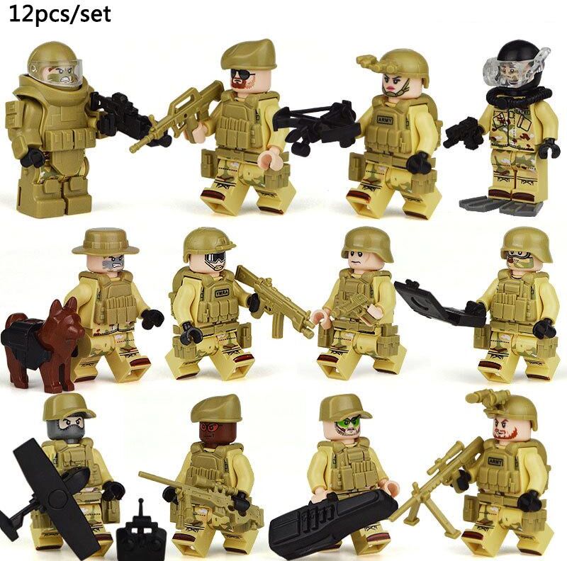 Lucktao - Toy 12pcs/set Military Special Forces Soldiers Bricks Figures Guns Team Building Blocks Model Toys