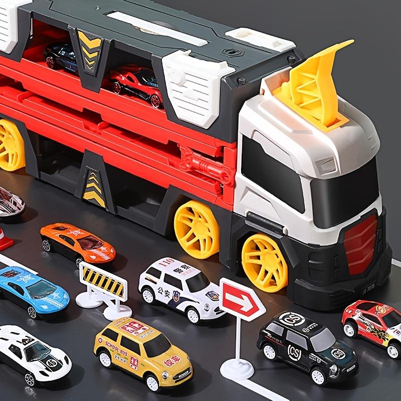 PLAYzh Toy Cars Catapult Transport Car Truck Carrier With 6 Race Toy Cars Construction Vehicle Truck Boy Toys For Age 3-7