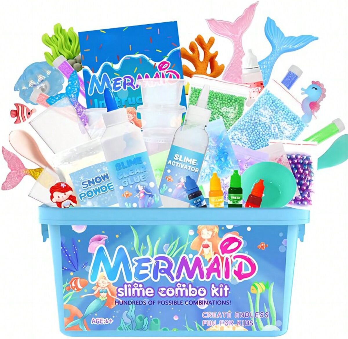 SHEIN 1set Mermaid Slime Diy Making Kit With Glue Storage Container, Suitable For Socializing, Brain Teasing, Decompression Training, Expanding Hobbies, The Best Gift For Kids. Multicolor one-size