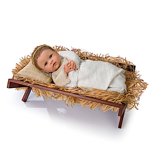 The Ashton-Drake Galleries Jesus Baby Doll With Realistic Manger And Natural Fabrics