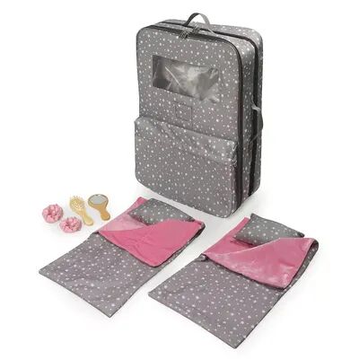Badger Basket Pack Pretty Double Doll Carrier with 2 Sleeping Bags for 18-inch Dolls, Med Grey