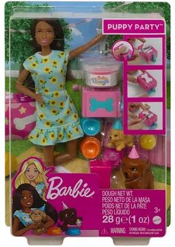 Barbie Doll and Puppy Party Playset with Puppies, Dough and Cake Mold, 3 to 7 Year Olds, Multicolor