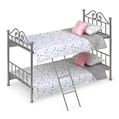 Badger Basket Scrollwork Metal Doll Bunk Bed with Ladder and Bedding, Multicolor