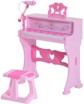 Qaba 37 Key Kids Princess Electronic Piano Toddler Toy Keyboard with Stool MP3 Record Light and Microphone for 4 9 Years Pink, White