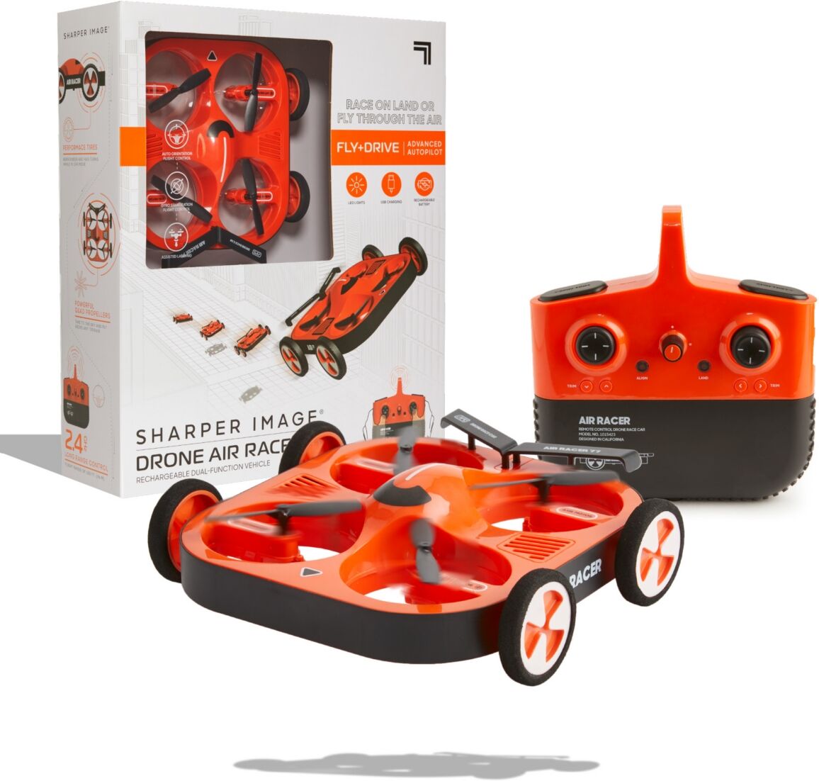 Sharper Image Toy Rc Drone Air Racer Dual Function Vehicle Set, 7 Piece - Orange