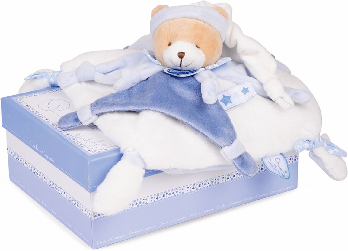 DOUDOU ET COMPAGNIE Schmusetuch Teddybär "Petit Chou", 27 cm BLAU