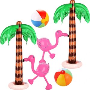 6 stykker oppustelig palmetræ Giant Coconut Tree Pink Flamingo Colorful Beach Ball Rainbow Colors (FMY)