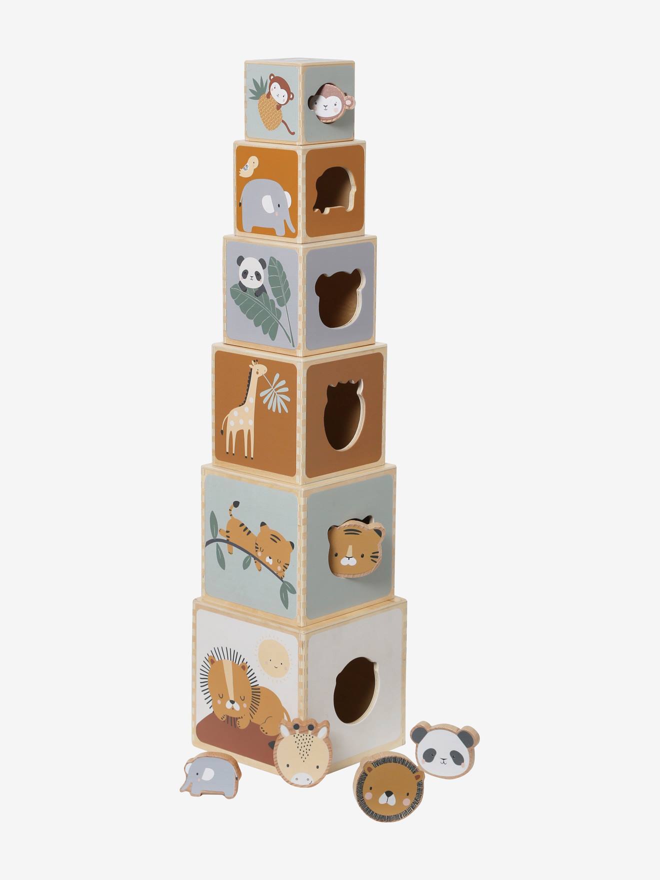 VERTBAUDET Torre de cubos con formas para encajar de madera FSC®. beige medio liso con motivos