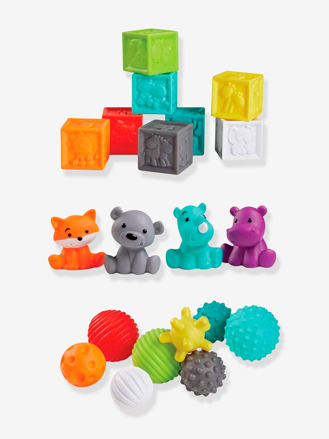 INFANTINO Estuche con 8 bolas, 4 animales y 8 cubos sensoriales Bluebox multicolor