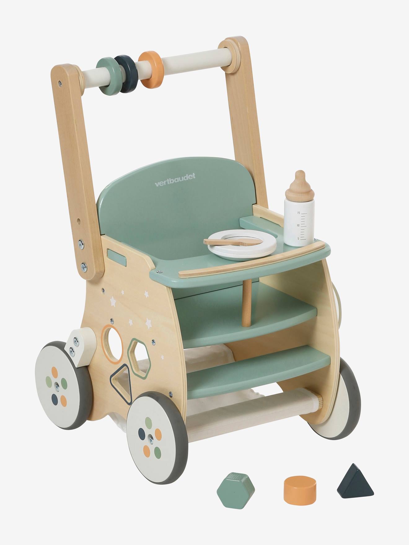 VERTBAUDET Carrito andador con silla para muñeca de madera FSC® verde