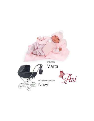 ARRUE Pack Oferta Reborn Marta + Coche Princess JR Navy ARRUE