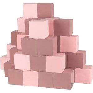 KiddyMoon Blocs Mous pour Bébé 48 Pièces Cubes De Construction en Mousse 14Cm, Cubes: Bruyère-Rose - Publicité