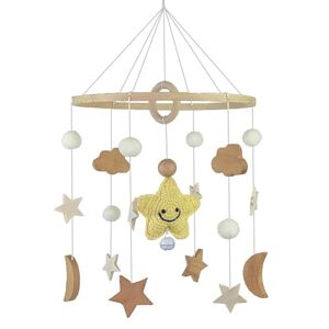 Katutude Mobile Bébé en Bois, Cloches de Lit Bébé avec Boules de Feutre  Lune Nuages Étoiles Carillons Éoliens Cloche Carillon de Vent Suspendu