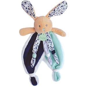 Baby Nat ' Doudou Lapin Plat Lapin Poupi Marine Imprimé Fleurs Bleues Forme Originale Facile à Attraper avec Nouettes & Grandes Oreilles Idée Cadeau Naissance Bébé Fille et Garçon BN0543 - Publicité