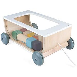 Janod Chariot de Cubes Sweet Cocoon Jouet d'Eveil 2 en 1, Chariot de Marche en Bois à Tirer + Jeu d'Empilement avec 17 Cubes en bois Peinture à l'Eau A Partir de 12 mois, J04407 - Publicité