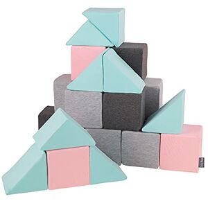 KiddyMoon Blocs Mous pour Bébé 24 Pièces Cubes De Construction en Mousse 14Cm, Mix: Gris Clair/Girs Foncé/Rose/Menthe - Publicité