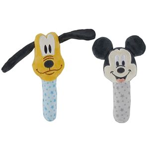 Disney Lot de 2 hochets Mickey Mouse et Dingo assortis en peluche – Matériau en peluche douce et moelleuse, hochet intégré pour la stimulation sensorielle, couleurs vives et détails complexes - Publicité