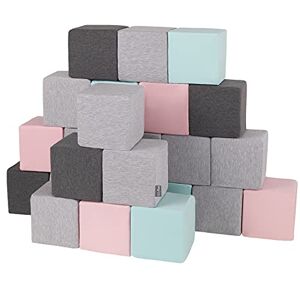 KiddyMoon Blocs Mous pour Bébé 24 Pièces Cubes De Construction en Mousse 14Cm, Cubes: Gris Clair/Gris Foncé/Rose/Menthe - Publicité