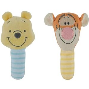 Disney Lot de 2 hochets assortis Winnie l'ourson et Tigrou en peluche – Matériau en peluche douce et moelleuse, hochet intégré pour stimulation sensorielle, couleurs vives et détails complexes - Publicité