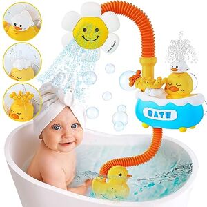 VATOS Jouets de bain pour bébé, baleine avec 4 types de buses de douche  (fleurs, douche, rotation, pois), jouet de bain arroseur pour bébés et