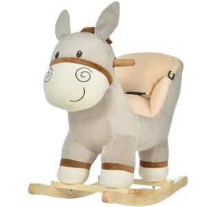 Homcom Cheval à bascule modèle âne musicale peluche douce gris Gris 61x58x34cm