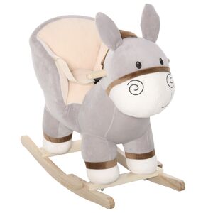 Homcom Cheval à bascule modèle âne musicale peluche douce gris