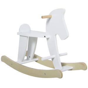 Homcom Cavallo a Dondolo per Bambini 1-3 Anni, Design Classico in Legno con Maniglie e Poggiapiedi, 68x26.5x48cm, Bianco