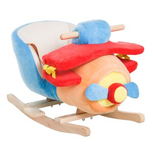 Homcom Dondolo a Forma di Aeroplano per Bambini di Età Superiore a 18 Mesi con Musica Incorporata in Legno Alamo, Max:60kg 60x33x45cm