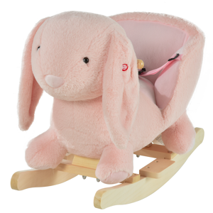 Homcom Cavallo a dondolo stile coniglio seduta imbottita con suono 3 LR44 batterie per bambini 18-36 mesi rosa Max.carico 40kg