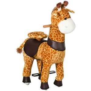 Homcom Giraffa a Dondolo con Ruote, Gioco Cavalcabile Giallo per Bambini 3-6 Anni, 70x32x87cm