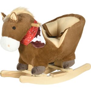 Homcom Cavallo a Dondolo per Bambini da 18-36 Mesi con Suoni Realistici, 60x33x50 cm, Marrone e color Legno