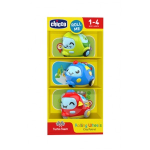 Chicco Turbo Ball City Patrol Gioco 3 Mini Veicoli Per Bambini 1-4 Anni - Mini-Veicolo Che Rotola Come Una Palla