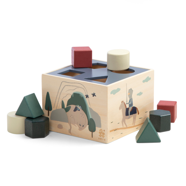 sebra gioco montessori cubo in legno con forme geometriche storie di draghi