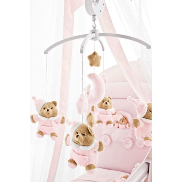 nanan 1257r giostrina elettrica con carrilon e peluches rosa per culla prima infanzia per bambini da 0+ mesi - 1257r